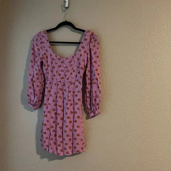 Billabong Heartland Dress Babydoll Floral Purple Small Beach Mini Dress - Picture 2 of 7